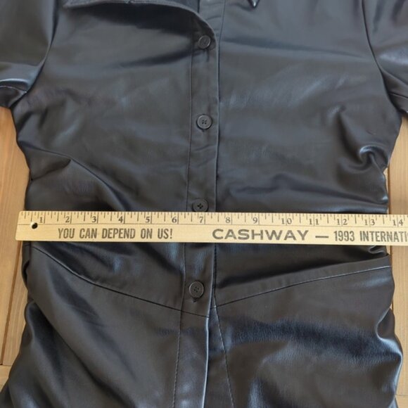 Zara Black Faux Leather Fitted Long Shirt NWOT - Picture 9 of 14